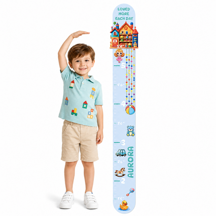 Personalized Toy House Growth Chart for Kids – Wooden Height Measuring Ruler
