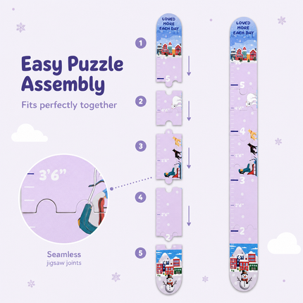 Winter-Themed Wooden Growth Chart for Kids – Puzzle-Style Height Measuring Ruler