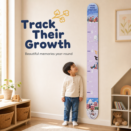 Winter-Themed Wooden Growth Chart for Kids – Puzzle-Style Height Measuring Ruler