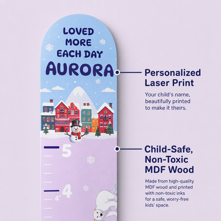 Personalized Winter Growth Chart for Kids – Wooden Height Measuring Ruler