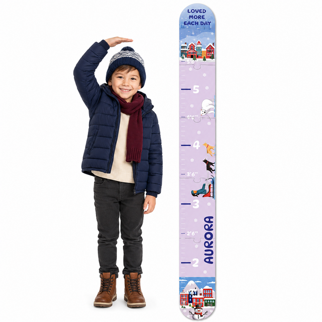 Personalized Winter Growth Chart for Kids – Wooden Height Measuring Ruler