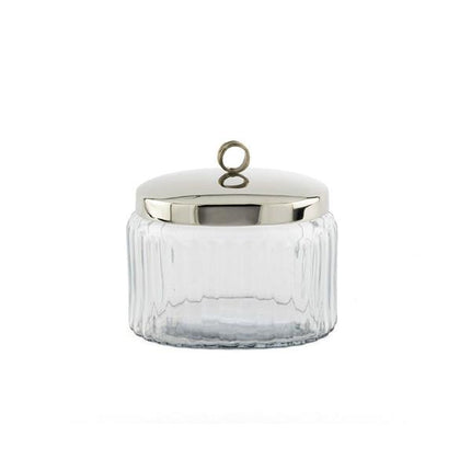 Gümüş Kapaklı Oval Fitilli Cam Kavanoz 16X12x15 Cm - Dekoratif Metal Kulplu