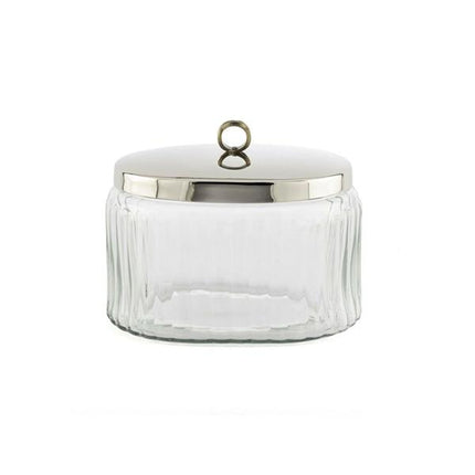 Gümüş Kapaklı Oval Fitilli Cam Kavanoz 19X13x16 Cm - Dekoratif Metal Kulplu