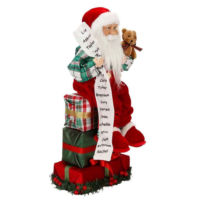 Hediye Kutularının Üstünde Oturan Noel Baba Dekoratif Biblo 48 cm