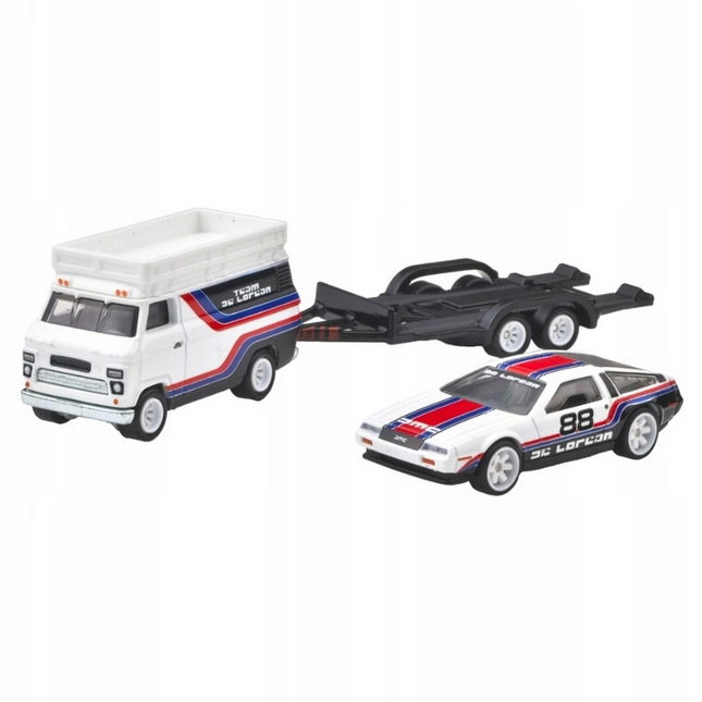 Hot Wheels Car Culture Team Transport DMC DeLorean & HW Rally Hauler Diecast Car