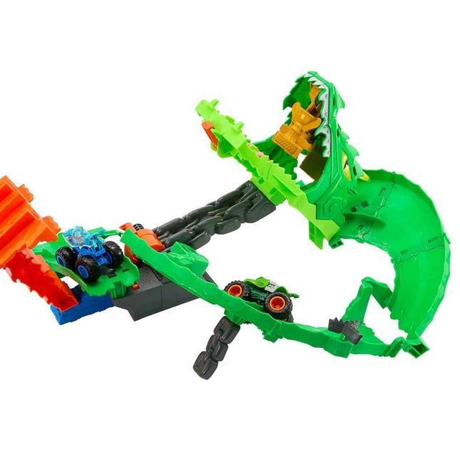 Hot Wheels Monster Trucks Köpek Balığı ve Dinozor Korkunç Ejderhaya Karşı Oyun Seti JFR06