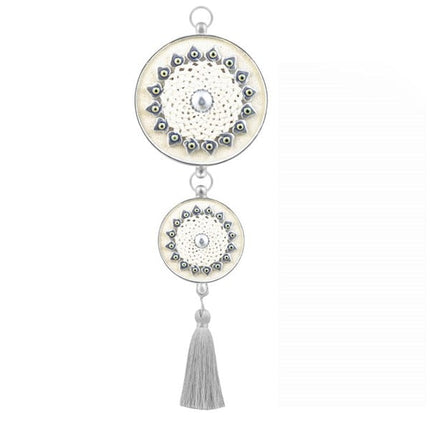 Emayra İkili Nazar Boncuklu Duvar Süsü Krem Gümüş | Geleneksel Desenli