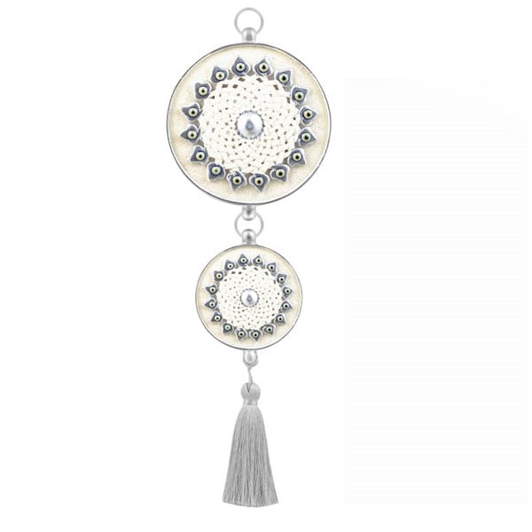 Emayra İkili Nazar Boncuklu Duvar Süsü Krem Gümüş | Geleneksel Desenli