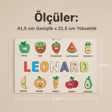 Kişiye Özel İsimli Ahşap Meyveler Puzzle – Eğitici Yapboz