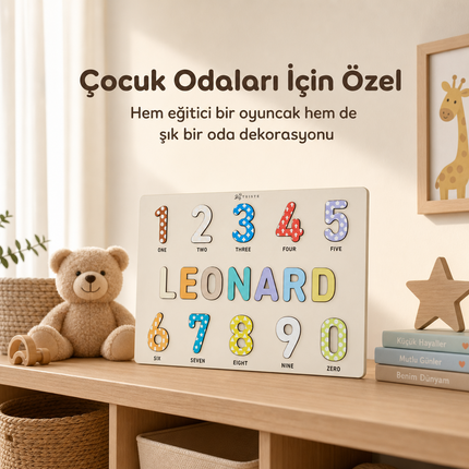 Kişiye Özel İsimli Ahşap Sayılar Puzzle – Eğitici Rakam Yapbozu