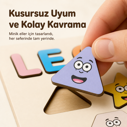 İsme Özel Ahşap Puzzle – Sayılar ve Şekiller Temalı Kişiselleştirilebilir İsim Yapbozu