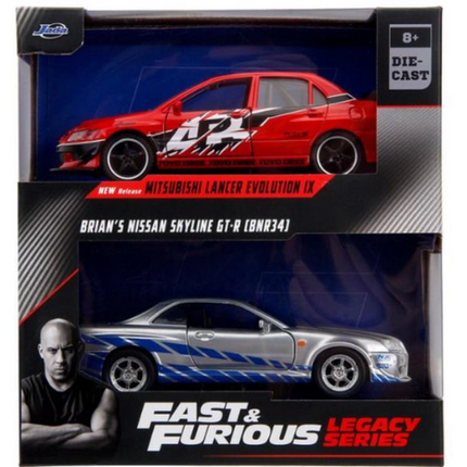 Jada Hızlı & Öfkeli 2'li Paket, 2006 Mitsubishi Lancer Evo IX & Brian's 2002 Nissan Skyline GTR R34 Model Arabaları