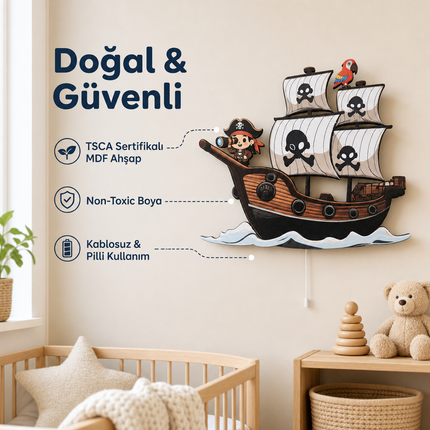 Korsan Gemisi Bebek ve Çocuk Odası LED Duvar Lambası