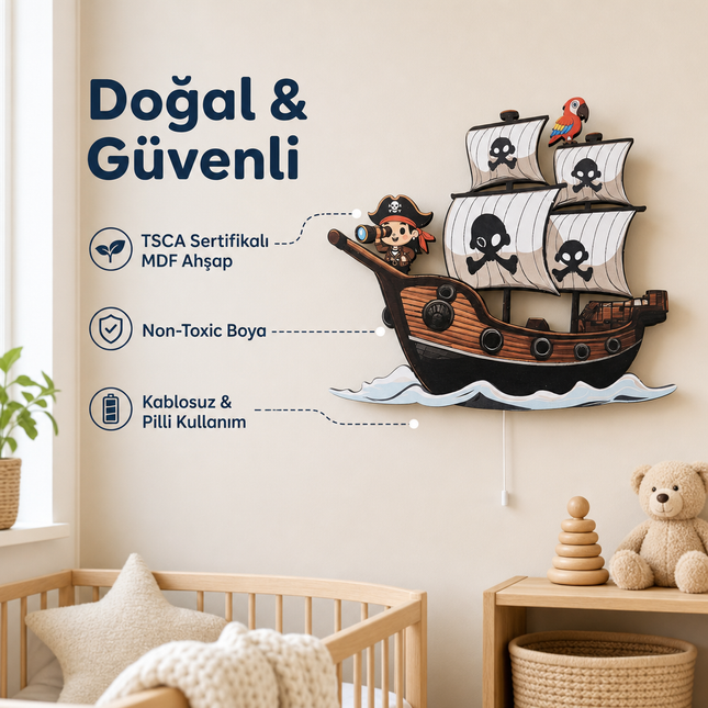 Korsan Gemisi Bebek ve Çocuk Odası LED Duvar Lambası