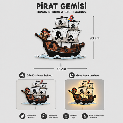 Korsan Gemisi Bebek ve Çocuk Odası LED Duvar Lambası