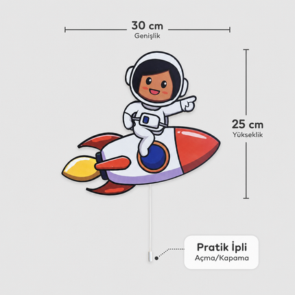 Küçük Astronot Roket Bebek ve Çocuk Odası LED Duvar Lambası
