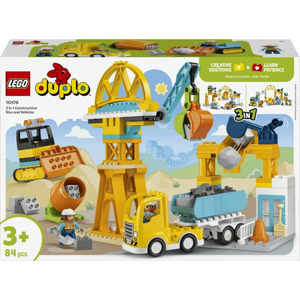 LEGO DUPLO Kasabası 3'ü 1 Arada İnşaat Sahası ve Araçları 10476
