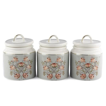 Mikasa Moor Mystic Floral 3'Lü Büyük Boy Porselen Kavanoz Seti 900Ml - Luxury Mutfak Düzenleyici