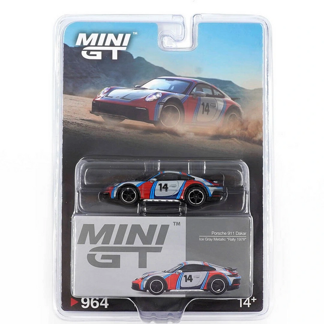 Mini GT 1/64 Porsche 911 Dakar Ice Grey Metallic "Rally 1978" - Blister Paket