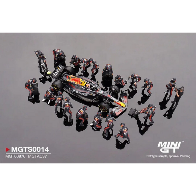 Mini GT 1/64 Oracle Red Bull Racing RB19 #1 Max Verstappen 2023 F1 023 Japanese Grand Prix Pit Crew Set Limited Edition
