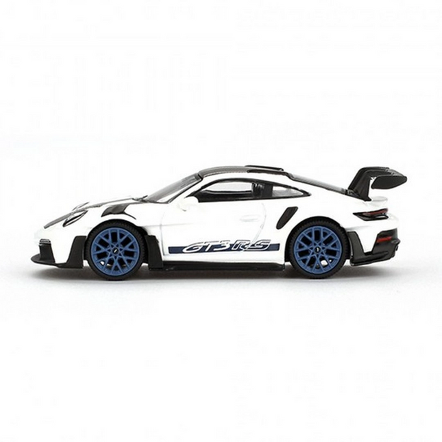 Mini GT 1/64 Porsche 911 (992) GT3 RS Weissach Package White with Indigo Blue