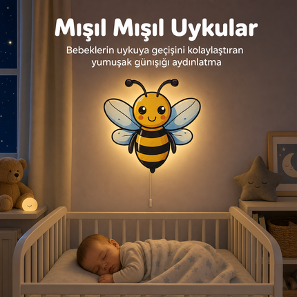 Mutlu Arı Bebek ve Çocuk Odası LED Duvar Lambası
