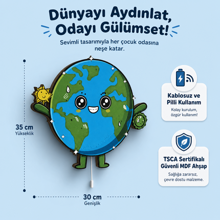 Mutlu Dünya Bebek ve Çocuk Odası LED Duvar Lambası