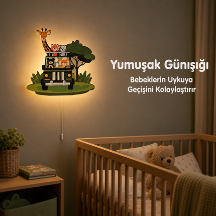 Orman Safarisi Bebek ve Çocuk Odası LED Duvar Lambası