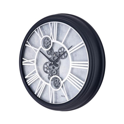 Regal Dekoratif Çarklı Metal Büyük Boy Duvar Saati 64 Cm | Siyah Gümüş