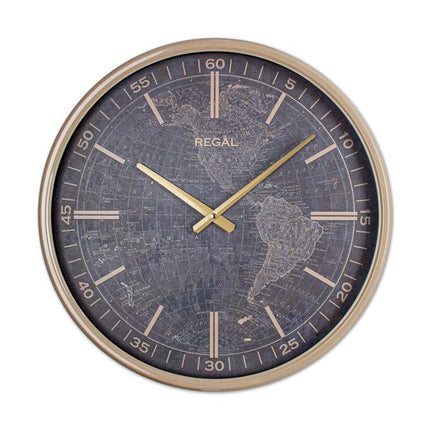 Regal Dünya Haritalı Metal Duvar Saati 51 Cm - Vizon Eskitme Gold Büyük Boy Dekoratif Saat