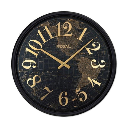Regal Dünya Haritalı Metal Duvar Saati 51 Cm - Eskitme Gold Siyah Büyük Boy Dekoratif Saat