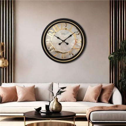 Regal Işıltılı Sedef Kadran Siyah Duvar Saati 64 Cm - Gold Rakamlı Büyük Boy Lüks Dekoratif Saat