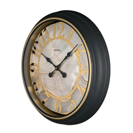 Regal Işıltılı Sedef Kadran Siyah Duvar Saati 64 Cm - Gold Rakamlı Büyük Boy Lüks Dekoratif Saat
