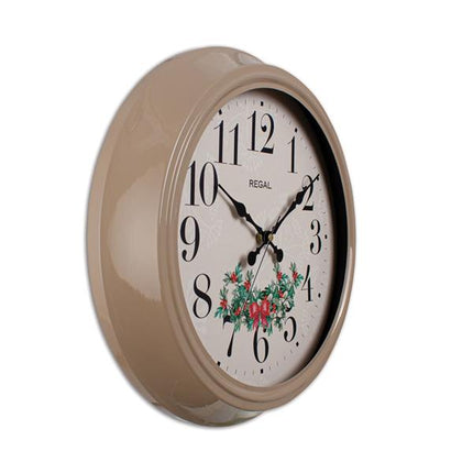 Regal Ökse Otu Desenli Metal Duvar Saati - Vizon Renk Dekoratif Saat