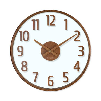 Regal Opal Ceviz Ahşap Görünümlü Duvar Saati 37.5 Cm - Şeffaf Kadranlı Minimalist Saat