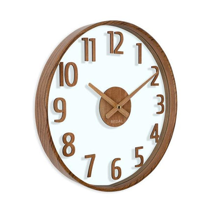 Regal Opal Ceviz Ahşap Görünümlü Duvar Saati 37.5 Cm - Şeffaf Kadranlı Minimalist Saat