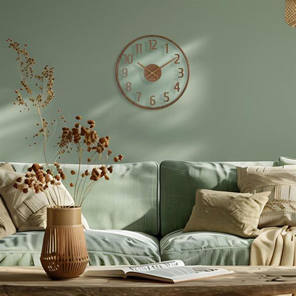 Regal Opal Ceviz Ahşap Görünümlü Duvar Saati 37.5 Cm - Şeffaf Kadranlı Minimalist Saat