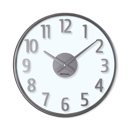 Regal Opal Gümüş Metalik Rakamlı Duvar Saati 37.5 Cm - Krom Çerçeveli Şeffaf Minimalist Saat