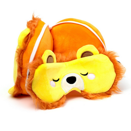 Relaxeazzz Aslan Şeklinde Peluş Seyahat Yastığı ve Göz Maskesi