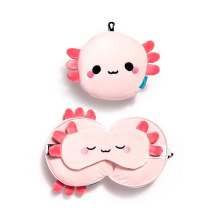 Relaxeazzz Axolotl Şeklinde Peluş Seyahat Yastığı ve Göz Maskesi