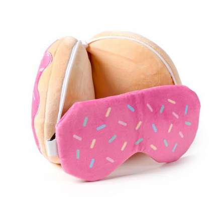 Relaxeazzz Donut Şeklinde Peluş Seyahat Yastığı ve Göz Maskesi