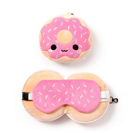 Relaxeazzz Donut Şeklinde Peluş Seyahat Yastığı ve Göz Maskesi