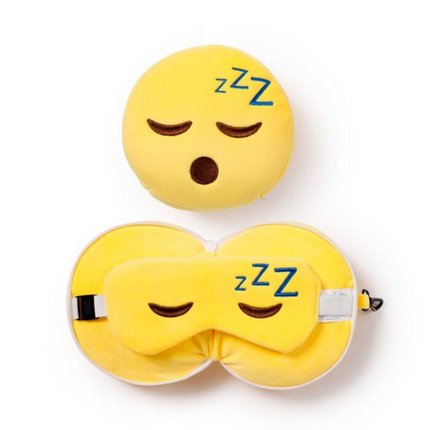 Relaxeazzz Emoji Şeklinde Peluş Seyahat Yastığı ve Göz Maskesi