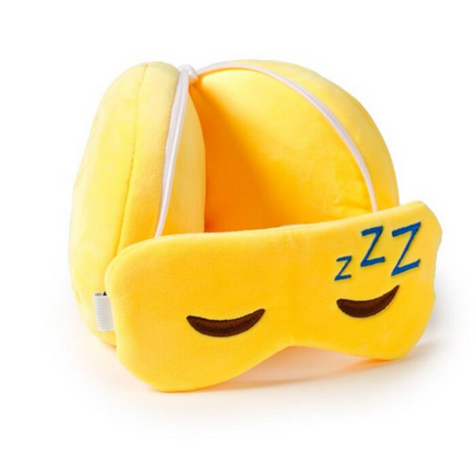Relaxeazzz Emoji Şeklinde Peluş Seyahat Yastığı ve Göz Maskesi