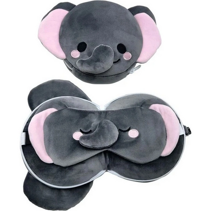 Relaxeazzz Fil Şeklinde Peluş Seyahat Yastığı ve Göz Maskesi