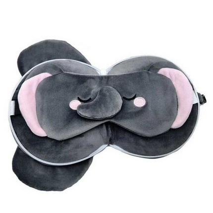 Relaxeazzz Fil Şeklinde Peluş Seyahat Yastığı ve Göz Maskesi