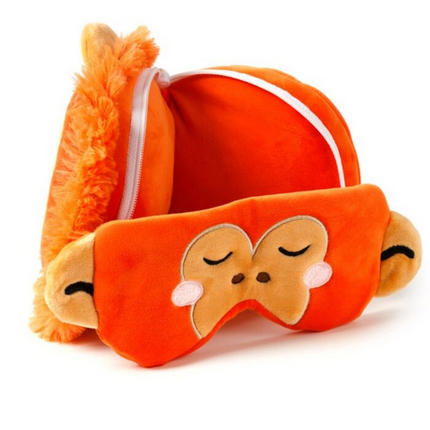 Relaxeazzz Maymun Şeklinde Peluş Seyahat Yastığı ve Göz Maskesi