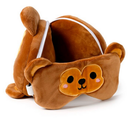 Relaxeazzz Maymun Şeklinde Peluş Seyahat Yastığı ve Göz Maskesi