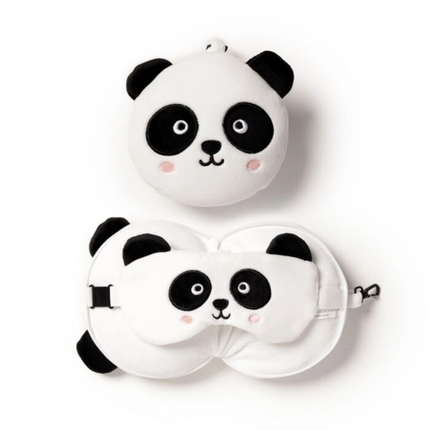 Relaxeazzz Panda Şeklinde Peluş Seyahat Yastığı ve Göz Maskesi