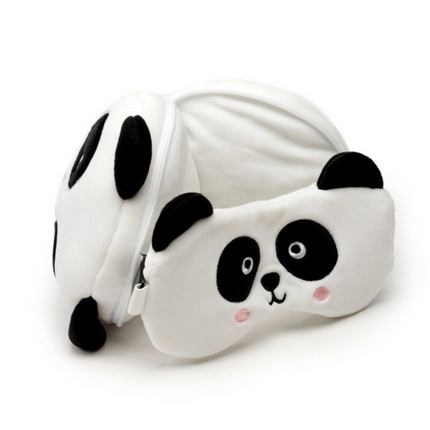 Relaxeazzz Panda Şeklinde Peluş Seyahat Yastığı ve Göz Maskesi